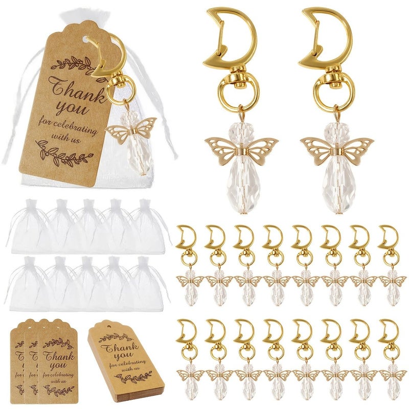 20 Pieces Gold Yellow Metal Wing Keychain With Organdy Bags And Thank You Cards Perfect For Events Wedding Party Favors - Image 1