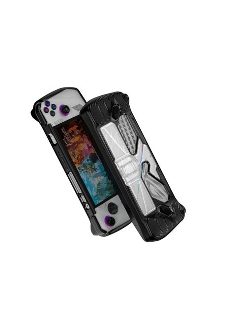 Suitable For ASUS Rog Ally Protective Cover Palm Machine Accessories PC + TPU Soft And Hard Anti-fall Silicone Cover With Bracket Shell-Product Color:Black + Transparent