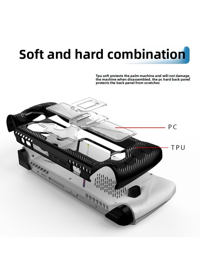 Suitable For ASUS Rog Ally Protective Cover Palm Machine Accessories PC + TPU Soft And Hard Anti-fall Silicone Cover With Bracket Shell-Product Color:Black + Transparent