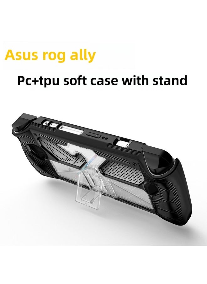 Suitable For ASUS Rog Ally Protective Cover Palm Machine Accessories PC + TPU Soft And Hard Anti-fall Silicone Cover With Bracket Shell-Product Color:Black + Transparent