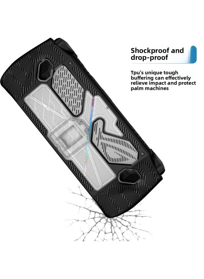 Suitable For ASUS Rog Ally Protective Cover Palm Machine Accessories PC + TPU Soft And Hard Anti-fall Silicone Cover With Bracket Shell-Product Color:Black + Transparent