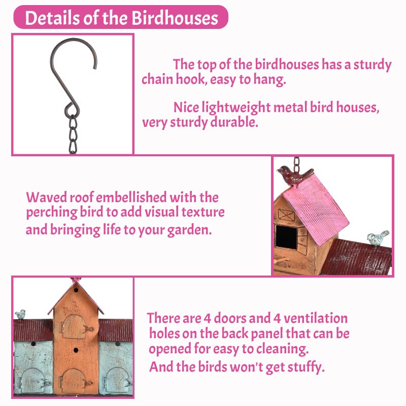 Mocome Large Bird Houses for Outside Hanging, Metal Bird Houses for Outside with 5 Compartments for Birds to Nest in, Durable Colorful Bird House 10 Hole Birdhouses for Outdoors Hanging - Image 3