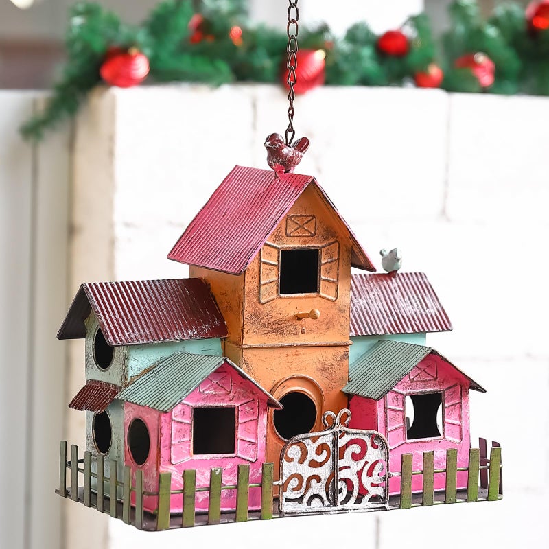 Mocome Large Bird Houses for Outside Hanging, Metal Bird Houses for Outside with 5 Compartments for Birds to Nest in, Durable Colorful Bird House 10 Hole Birdhouses for Outdoors Hanging - Image 1