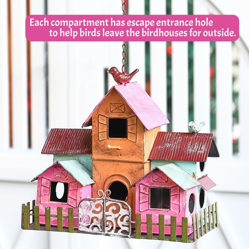 Mocome Large Bird Houses for Outside Hanging, Metal Bird Houses for Outside with 5 Compartments for Birds to Nest in, Durable Colorful Bird House 10 Hole Birdhouses for Outdoors Hanging - Image 5