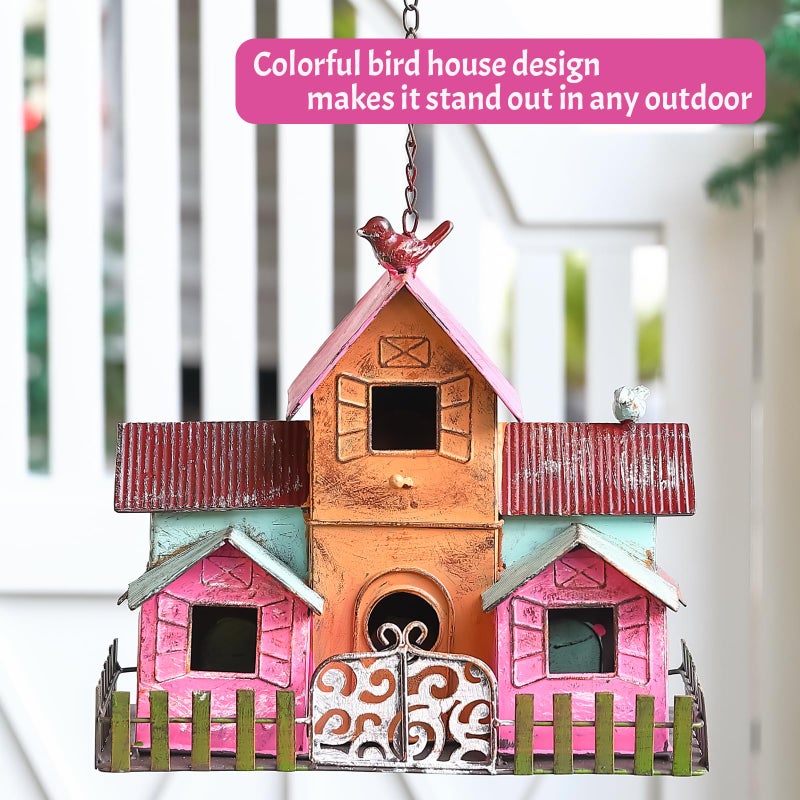 Mocome Large Bird Houses for Outside Hanging, Metal Bird Houses for Outside with 5 Compartments for Birds to Nest in, Durable Colorful Bird House 10 Hole Birdhouses for Outdoors Hanging - Image 4