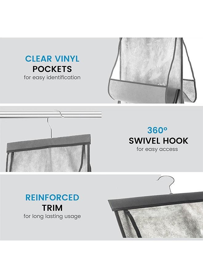 ZOBER ZOBER Hanging Purse Organizer for Closet Clear Handbag Organizer for Purses, Handbags Etc. 8 Easy Access Clear Vinyl Pockets with 360 Degree Swivel Hook, Gray, 47" L x 12 ¼" W  - Image 4