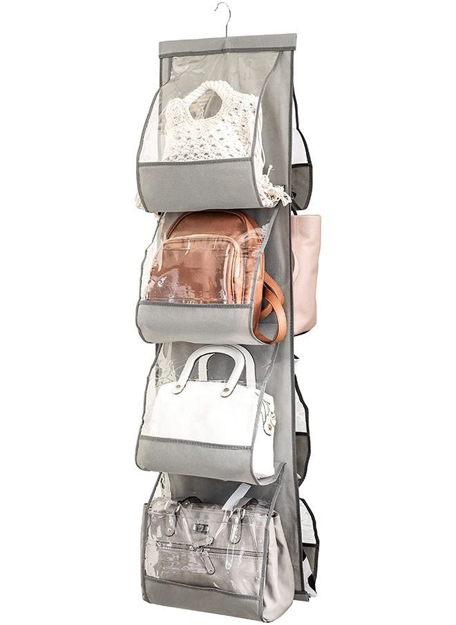 ZOBER ZOBER Hanging Purse Organizer for Closet Clear Handbag Organizer for Purses, Handbags Etc. 8 Easy Access Clear Vinyl Pockets with 360 Degree Swivel Hook, Gray, 47" L x 12 ¼" W  - Image 1