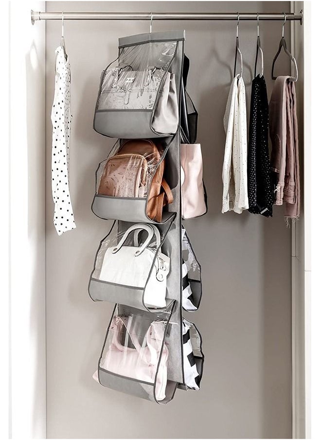 ZOBER ZOBER Hanging Purse Organizer for Closet Clear Handbag Organizer for Purses, Handbags Etc. 8 Easy Access Clear Vinyl Pockets with 360 Degree Swivel Hook, Gray, 47" L x 12 ¼" W  - Image 2