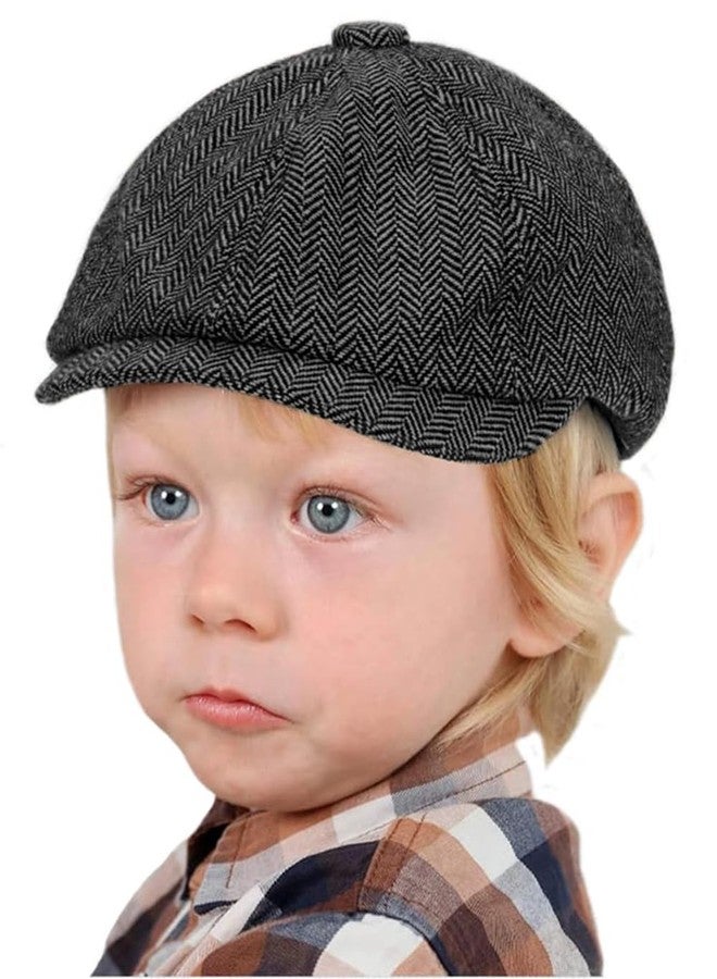 CaySep Kids Vintage Newsboy Cap Beret-Cabbie-Hat-Pageboy-Caps Tweed Flat Driver Hat for Boys Girls 4-9 Years Navy Blue - Image 1