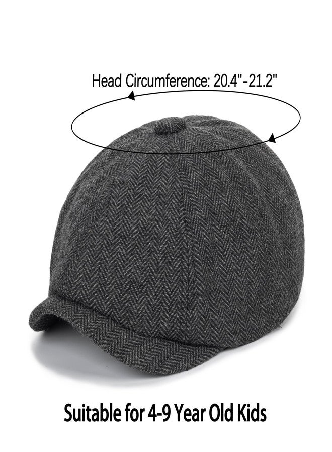 CaySep Kids Vintage Newsboy Cap Beret-Cabbie-Hat-Pageboy-Caps Tweed Flat Driver Hat for Boys Girls 4-9 Years Navy Blue - Image 2