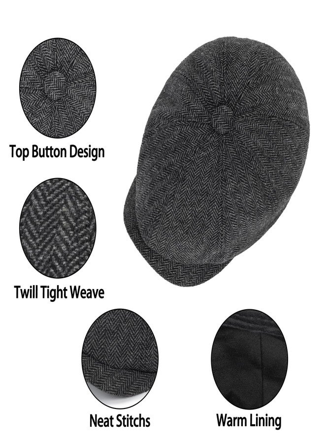 CaySep Kids Vintage Newsboy Cap Beret-Cabbie-Hat-Pageboy-Caps Tweed Flat Driver Hat for Boys Girls 4-9 Years Navy Blue - Image 4