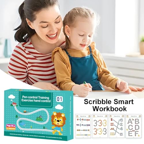 DUKAAN Magic Practice Copybook for 2-6 yrs Kids 64 Pages Reusable Tracing Workbook,Wipe-Clean Handwriting Practice Book with Pens, Eraser, Learn Alphabets, Numbers, Drawing,Writing- 45x200 cm(Black) - Image 5