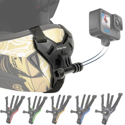Action Pro حامل حزام الذقن لخوذة Action Pro مع خطاف J مع برغي متوافق مع جميع الهواتف الذكية وGoPro 13 12 11 10 9 8 7 5 4 | SJCAM | DJI Osmo | Insta360 X4 X3 X2 وكاميرات الحركة الأخرى (أسود 2.0) - Image 1