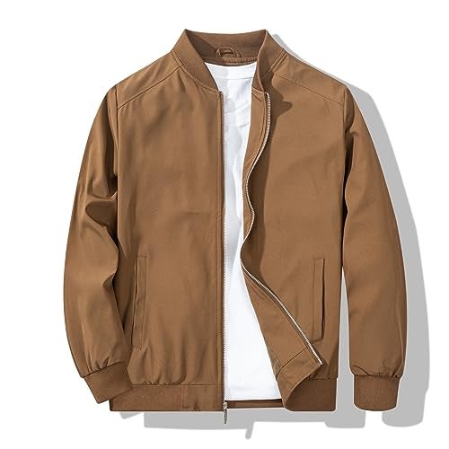 XiaoYouYu Men's Bomber Jacket Fashion Stylish Lightweight Windbreaker Spring Fall Casual Jackets for Men Coffee Medium - Image 1