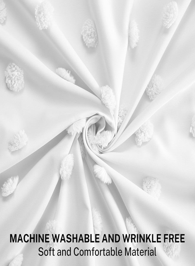 Siiluminisoy Boho Farmhouse White Shower Curtain Woven Fabric Shower Curtain, 72 x 72 Tufted Pleat Floral Puffs Textured Modern Farmhouse Minimalist Shower Curtain Set with Hooks for Bathroom - Image 2