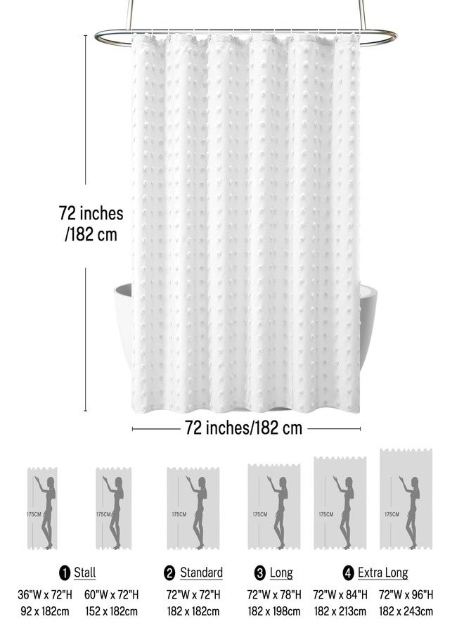 Siiluminisoy Boho Farmhouse White Shower Curtain Woven Fabric Shower Curtain, 72 x 72 Tufted Pleat Floral Puffs Textured Modern Farmhouse Minimalist Shower Curtain Set with Hooks for Bathroom - Image 5