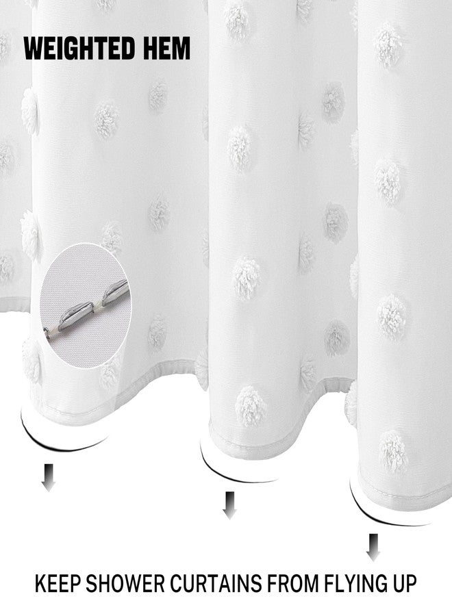 Siiluminisoy Boho Farmhouse White Shower Curtain Woven Fabric Shower Curtain, 72 x 72 Tufted Pleat Floral Puffs Textured Modern Farmhouse Minimalist Shower Curtain Set with Hooks for Bathroom - Image 3