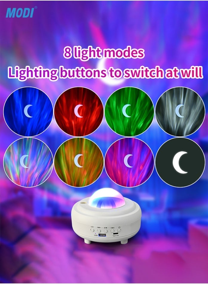 MODI Aurora Projector Moon Lamp with Bluetooth Speaker & USB Music Player, RGBW Northern Lights Night Light 145mm Rechargeable, Soothing Ambiance Lamp for Bedroom, Relaxation & Home Décor - Image 1