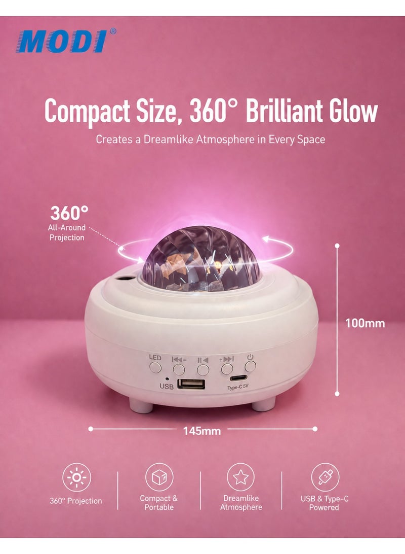 MODI Star Projector Galaxy Light Bluetooth Speaker, Aurora Borealis Night Light, RGB LED Projector Lamp, Music Player, USB Rechargeable, 360° Projection for Bedroom, Party & Home Decor - Image 5