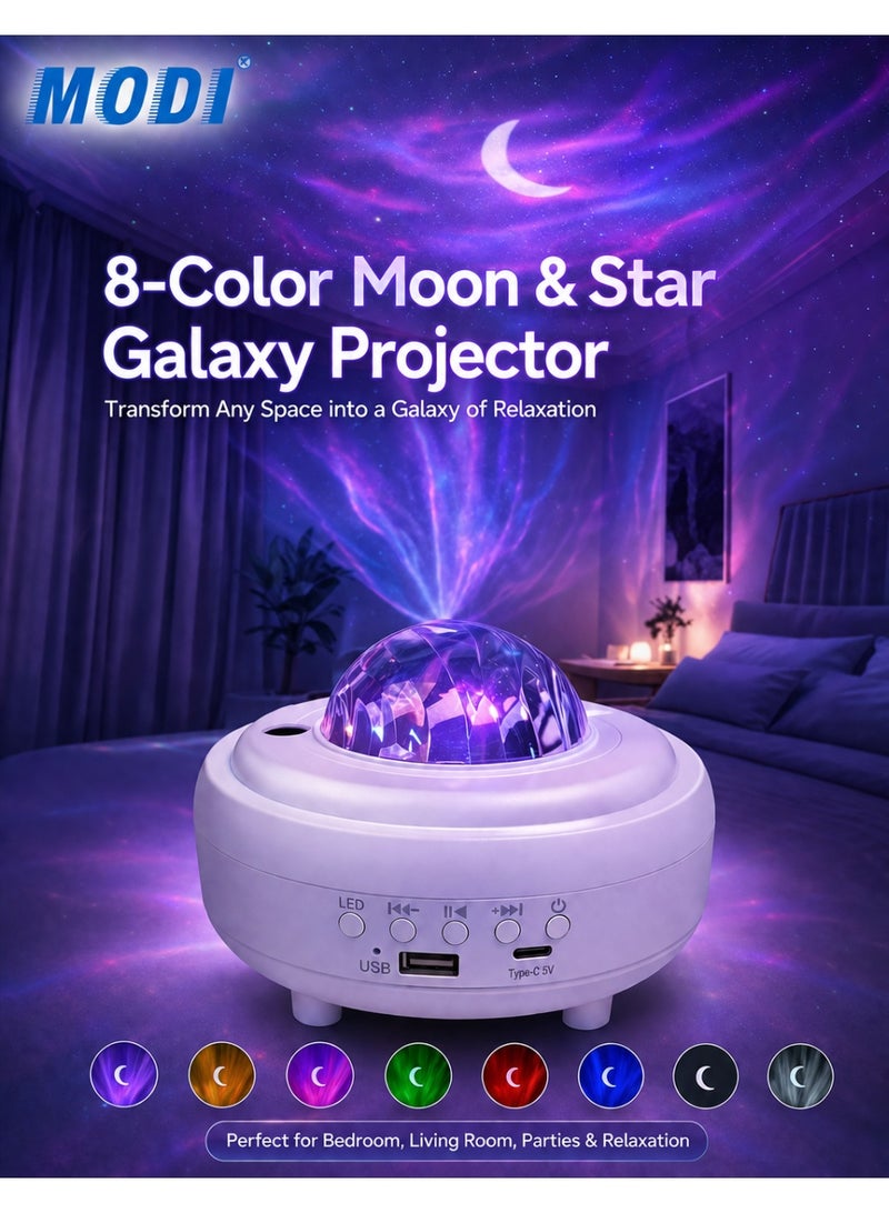 MODI Star Projector Galaxy Light Bluetooth Speaker, Aurora Borealis Night Light, RGB LED Projector Lamp, Music Player, USB Rechargeable, 360° Projection for Bedroom, Party & Home Decor - Image 2