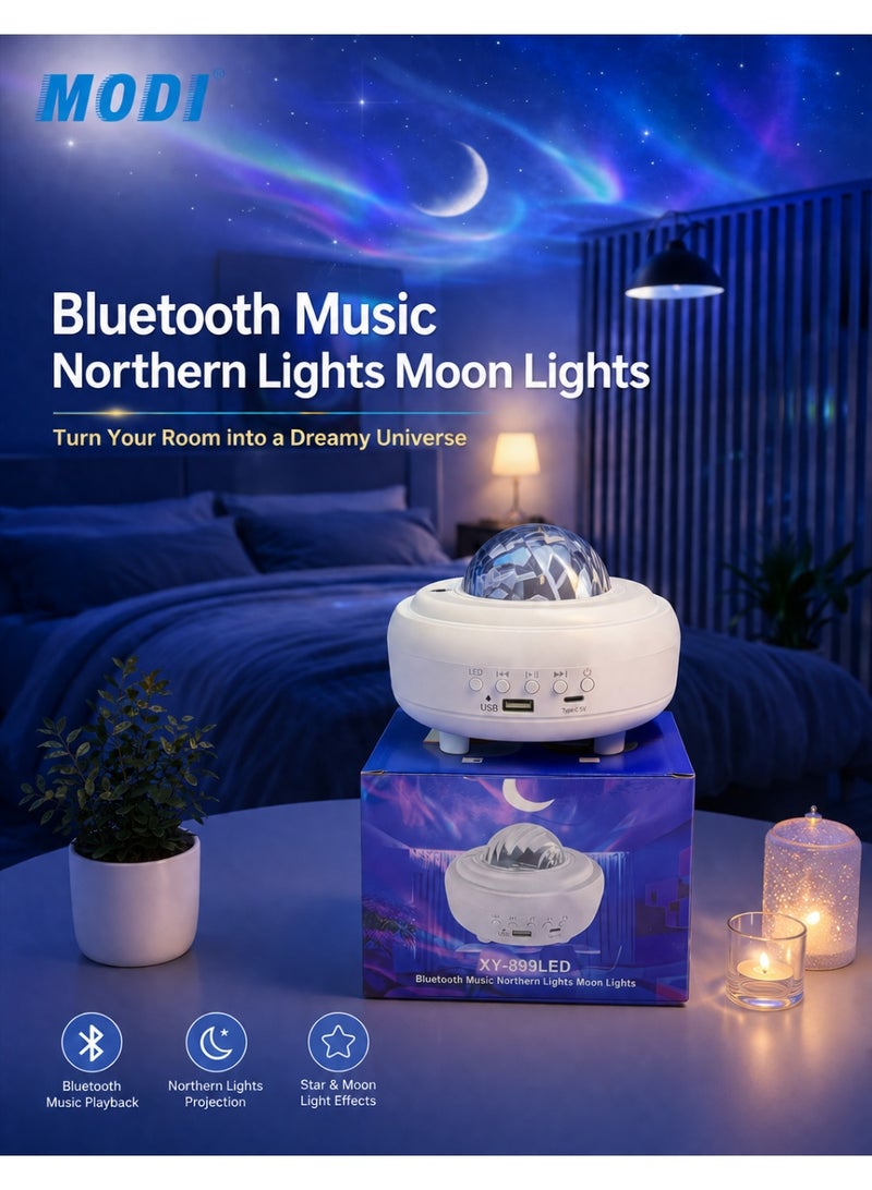 MODI Star Projector Galaxy Light Bluetooth Speaker, Aurora Borealis Night Light, RGB LED Projector Lamp, Music Player, USB Rechargeable, 360° Projection for Bedroom, Party & Home Decor - Image 1