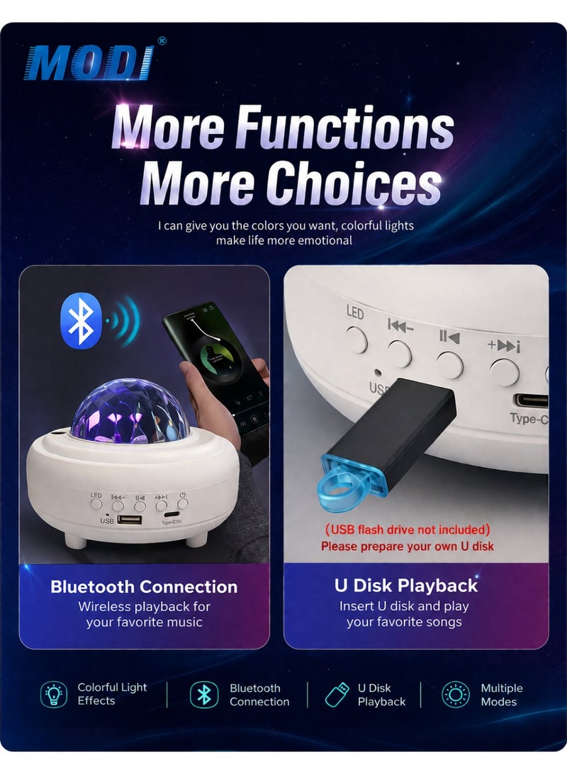 MODI Star Projector Galaxy Light Bluetooth Speaker, Aurora Borealis Night Light, RGB LED Projector Lamp, Music Player, USB Rechargeable, 360° Projection for Bedroom, Party & Home Decor - Image 3