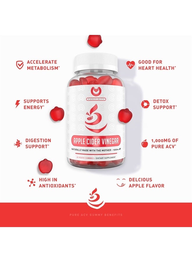 PUREFINITY Apple Cider Vinegar Gummies - Raw, Natural, Unfiltered ACV from The Mother - Gummy Alternative to Apple Cider Vinegar Capsules, Pills, Tablets - Detox, Cleanse & Immunity. - Image 3