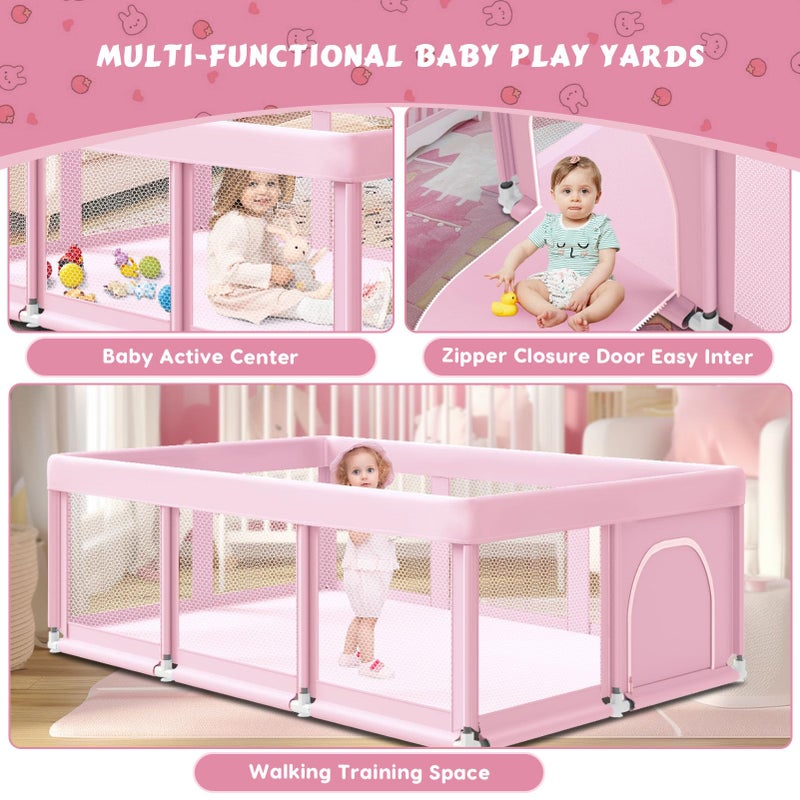 Fshibila 74" Ã—50" Large Baby Playpen, Baby Playard for Babies and Toddlers, Play Pens for Indoor & Outdoor, Sturdy Safety Play Yard with Soft Breathable Mesh, Anti-Fall, Pink - Image 5