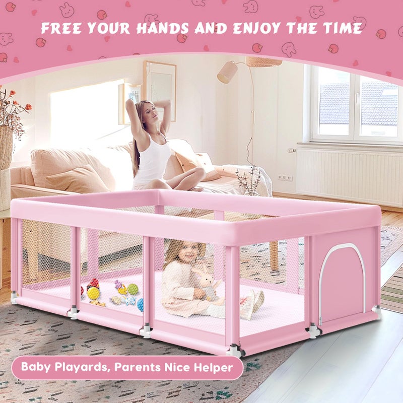 Fshibila 74" Ã—50" Large Baby Playpen, Baby Playard for Babies and Toddlers, Play Pens for Indoor & Outdoor, Sturdy Safety Play Yard with Soft Breathable Mesh, Anti-Fall, Pink - Image 3