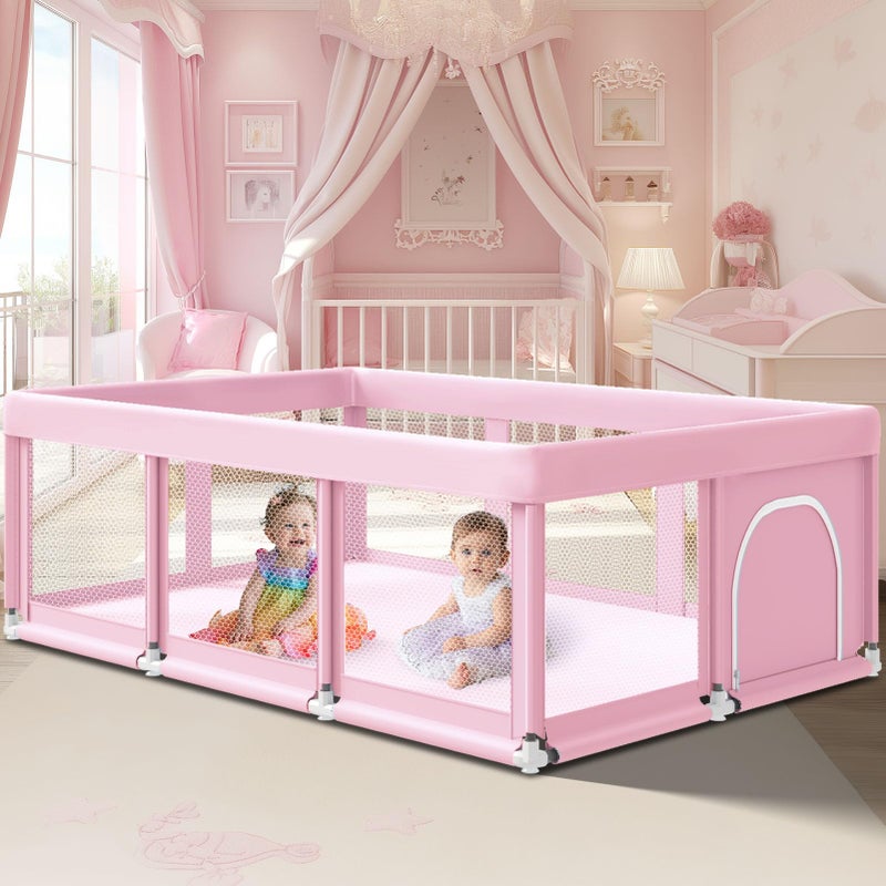 Fshibila 74" Ã—50" Large Baby Playpen, Baby Playard for Babies and Toddlers, Play Pens for Indoor & Outdoor, Sturdy Safety Play Yard with Soft Breathable Mesh, Anti-Fall, Pink - Image 1