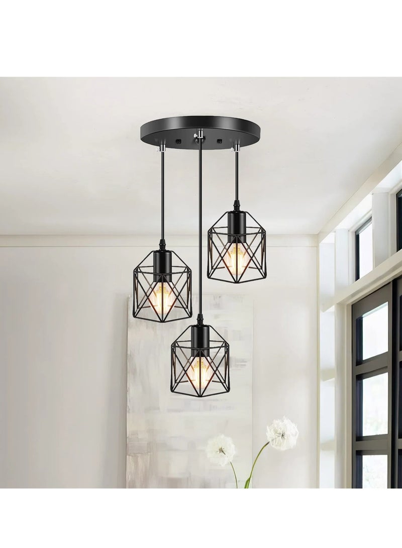 Haikomin Black 3 Lights Industrial Pendant Light with 120cm Adjustable Cable / Bulb Not Included - Image 2