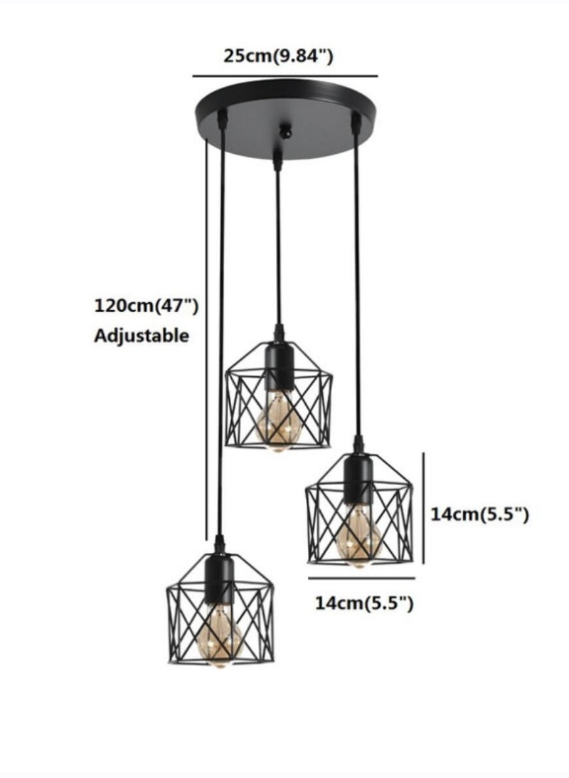 Haikomin Black 3 Lights Industrial Pendant Light with 120cm Adjustable Cable / Bulb Not Included - Image 3
