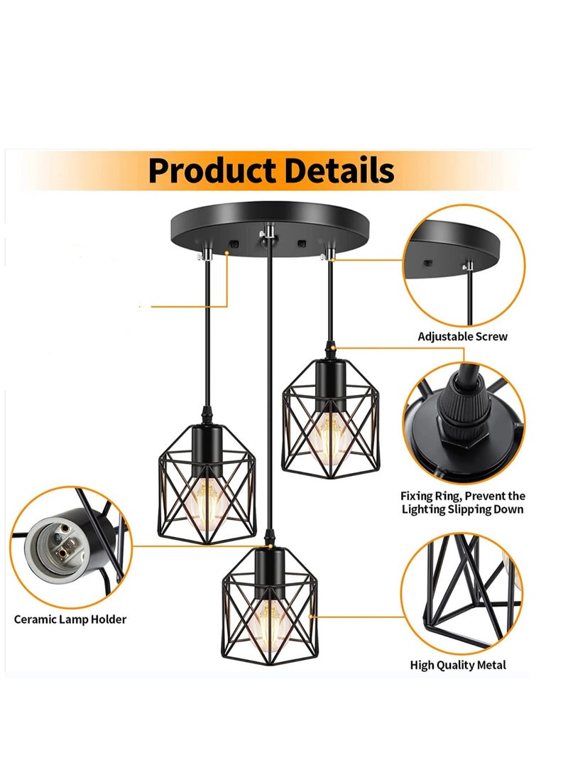 Haikomin Black 3 Lights Industrial Pendant Light with 120cm Adjustable Cable / Bulb Not Included - Image 4