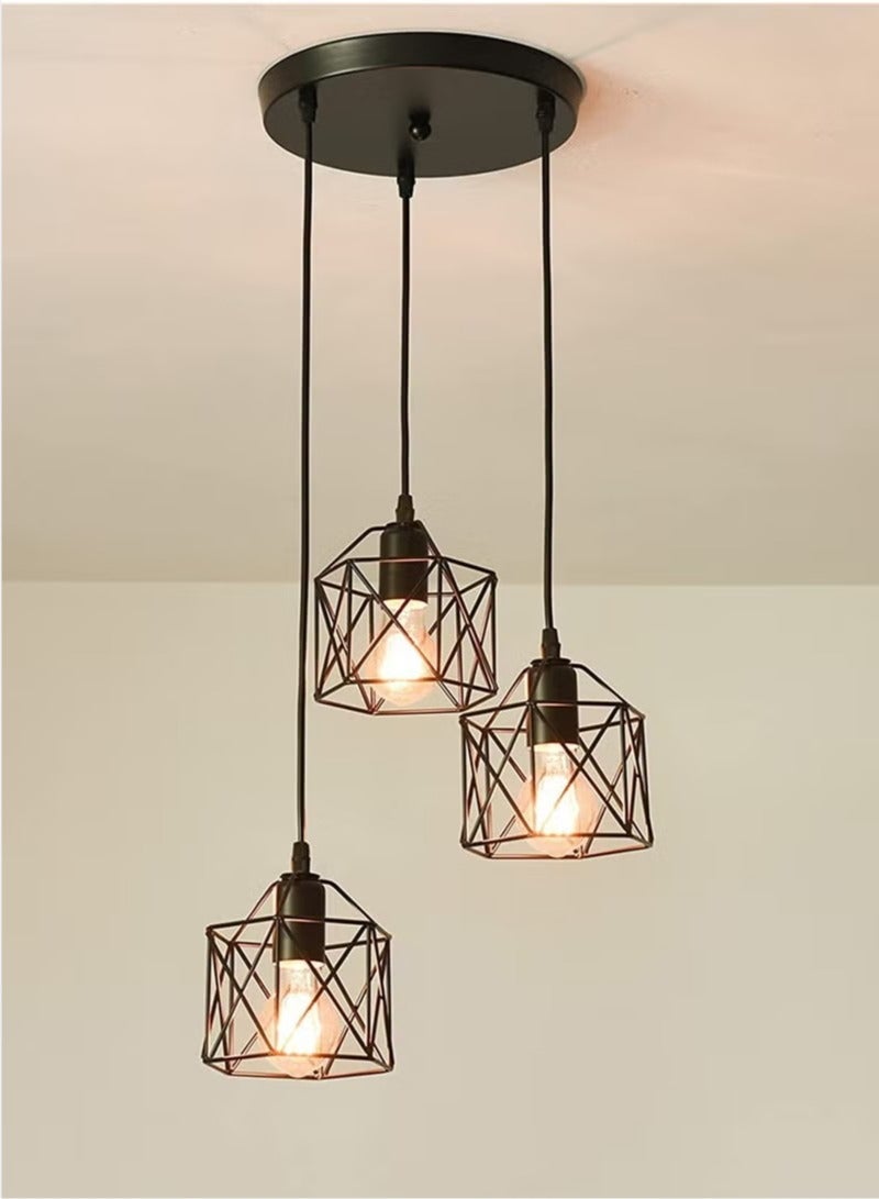 Haikomin Black 3 Lights Industrial Pendant Light with 120cm Adjustable Cable / Bulb Not Included - Image 1