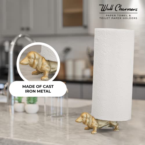 WallCharmers Gold Paper Towel Holder, Metal Toilet or Kitchen Paper Holder for Floor or Countertop, Gold Dog - Image 2