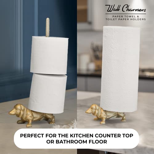 WallCharmers Gold Paper Towel Holder, Metal Toilet or Kitchen Paper Holder for Floor or Countertop, Gold Dog - Image 3