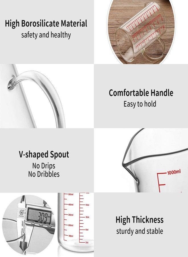 Luvan 34OZ/1000ML Glass Measuring Cup, 4 Cup Glass Measuring Cups With 3 Scales (Ml/Oz/Cup), High Borosilicate Measuring Cup With Handle and V-Shaped Spout, Dishwasher/Freezer/Microwave Safe - Image 4