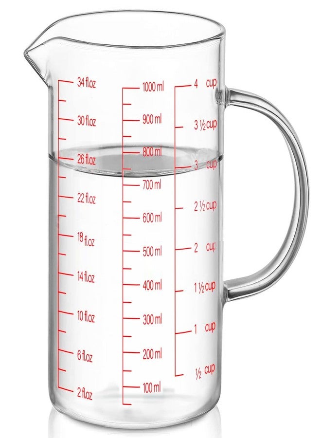 Luvan 34OZ/1000ML Glass Measuring Cup, 4 Cup Glass Measuring Cups With 3 Scales (Ml/Oz/Cup), High Borosilicate Measuring Cup With Handle and V-Shaped Spout, Dishwasher/Freezer/Microwave Safe - Image 1
