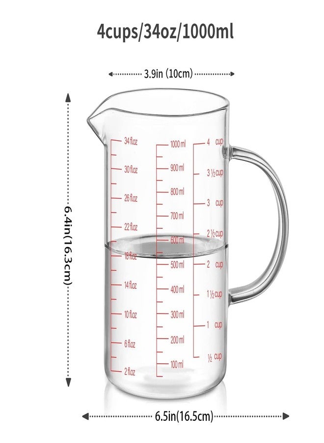 Luvan 34OZ/1000ML Glass Measuring Cup, 4 Cup Glass Measuring Cups With 3 Scales (Ml/Oz/Cup), High Borosilicate Measuring Cup With Handle and V-Shaped Spout, Dishwasher/Freezer/Microwave Safe - Image 2