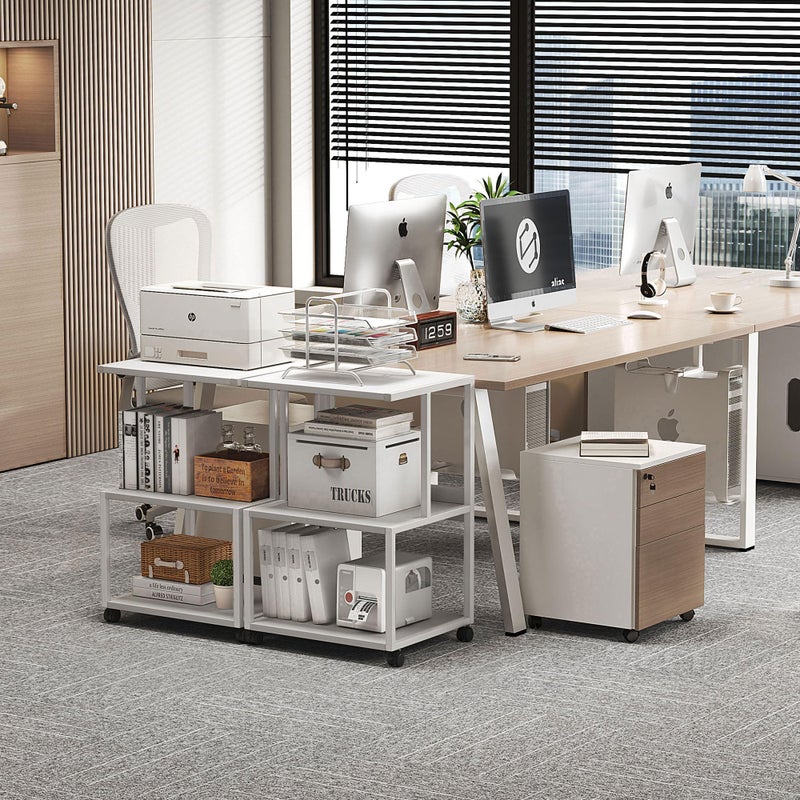 Mexin White 3 Tier Printer Table with Wheels, Industrial Rolling Cart with Storage Shelf for Scanner Fax, Home Office Use, 17.5 x 11.8 Inches - Image 3
