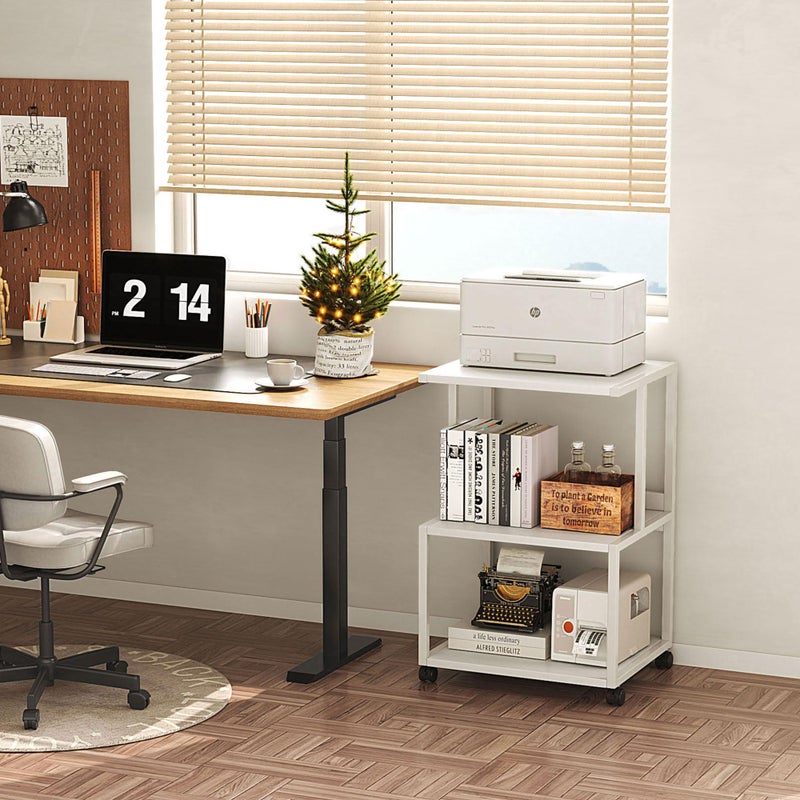Mexin White 3 Tier Printer Table with Wheels, Industrial Rolling Cart with Storage Shelf for Scanner Fax, Home Office Use, 17.5 x 11.8 Inches - Image 2