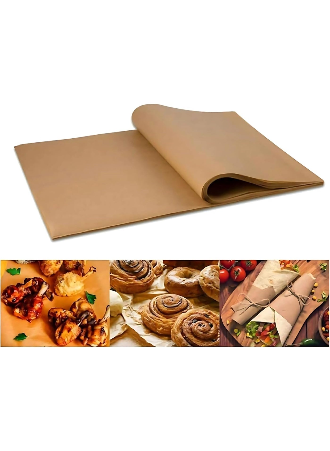 50Pcs Parchment Paper Sheets – Non-Stick, Precut, Brown Baking Paper 20x15CM for Oven, Air Fryer, Grilling, Steaming, Bread, Cupcakes & Cookies