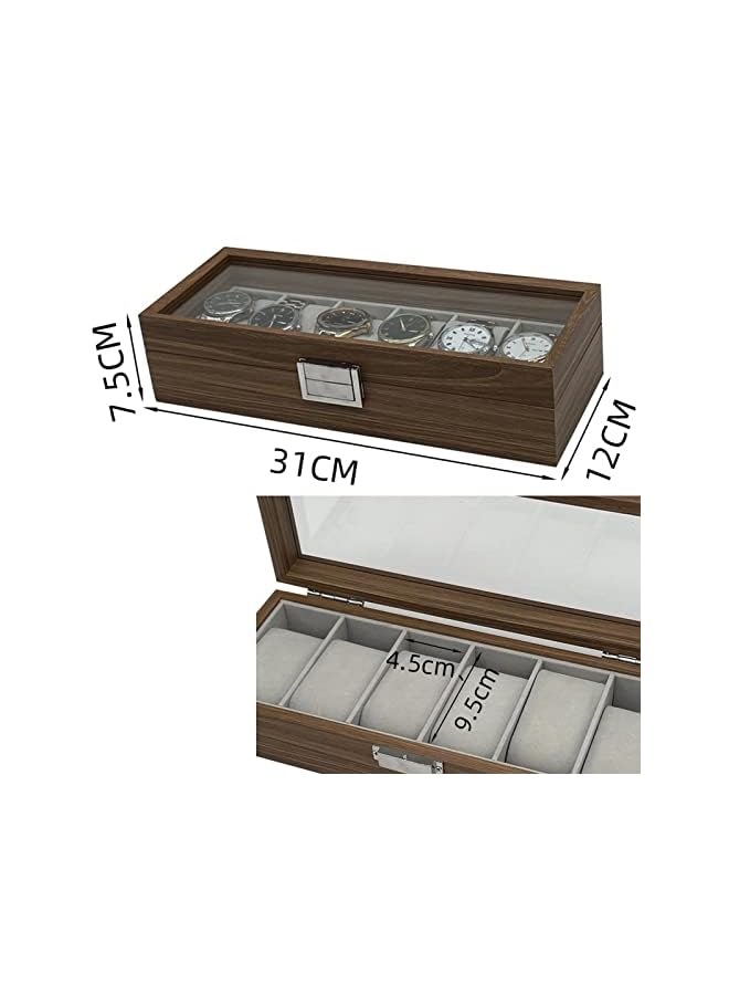 PROMASS Box Case, Watch Organizer Upgrade Lock for Men Women Birthday Gift, Wood Watch Display Storage 6 Slots,Jewelry Collection Organiser Holder Walnut - Image 2
