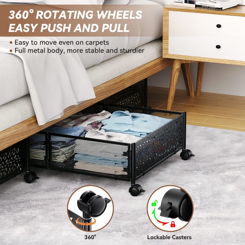 PHINOX Under Bed Storage Containers with Wheels, Under Bed Shoe Storage Organizer Drawer, Tool-free Assembly Metal Storage Containers for Bedroom Clothes Shoes Blankets -2PCK - Image 4