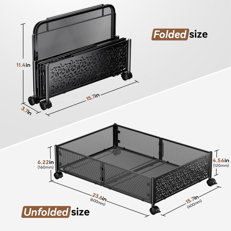 PHINOX Under Bed Storage Containers with Wheels, Under Bed Shoe Storage Organizer Drawer, Tool-free Assembly Metal Storage Containers for Bedroom Clothes Shoes Blankets -2PCK - Image 2