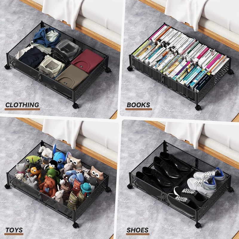 PHINOX Under Bed Storage Containers with Wheels, Under Bed Shoe Storage Organizer Drawer, Tool-free Assembly Metal Storage Containers for Bedroom Clothes Shoes Blankets -2PCK - Image 5