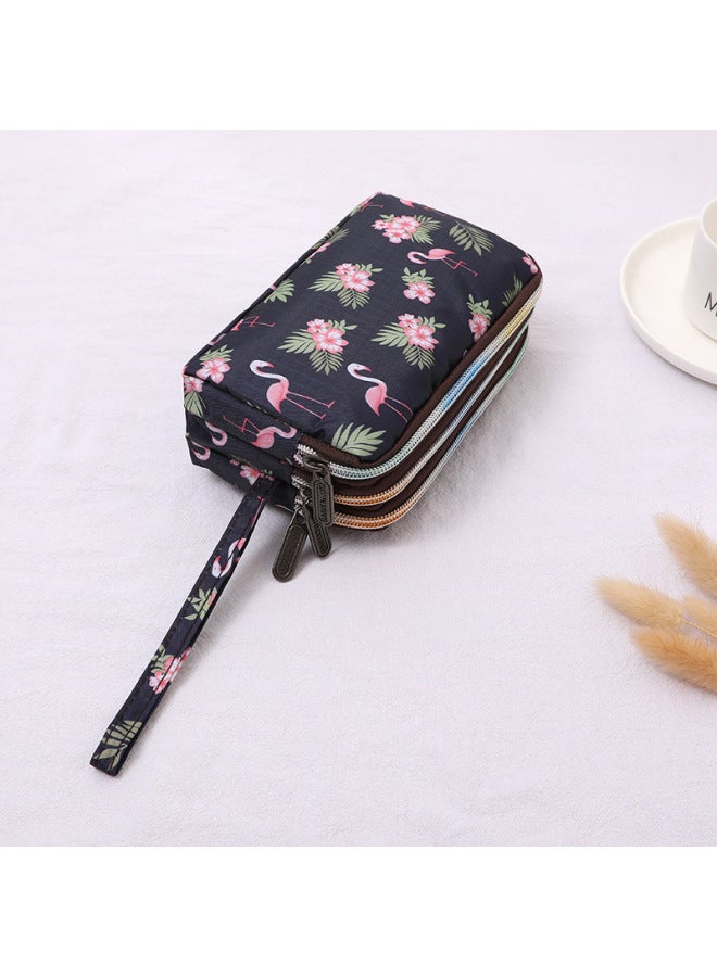 Women's Clutch Canvas Art Three-layer Long Wallet Women's Handbag Large Capacity Key Coin Purse Casual Mobile Phone Bag