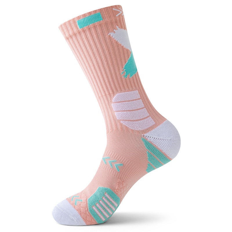 Generic Mens Cushioned Basketball Socks Mid-Calf Non-Slip L03-09 Pink Peach
