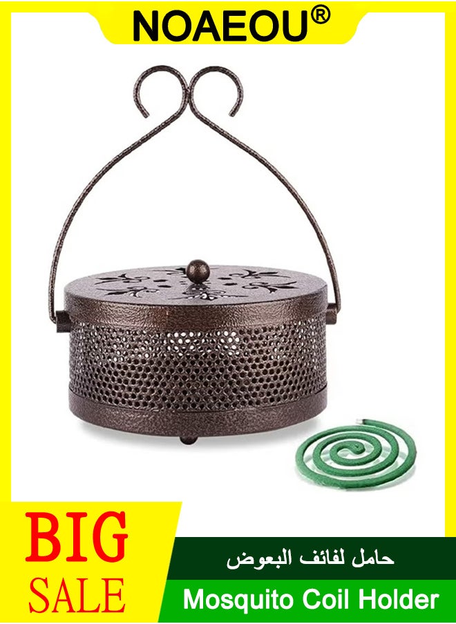 NOAEOU Portable Mosquito Coil Holder, Mosquito Coil Box with Round Handle, Fireproof and Scaldproof, Incense Burner Holder, Mosquitoes Repellent Burning With Handle for Home Outdoor Pool-Side Patio Camping (Bronze)  - Image 1