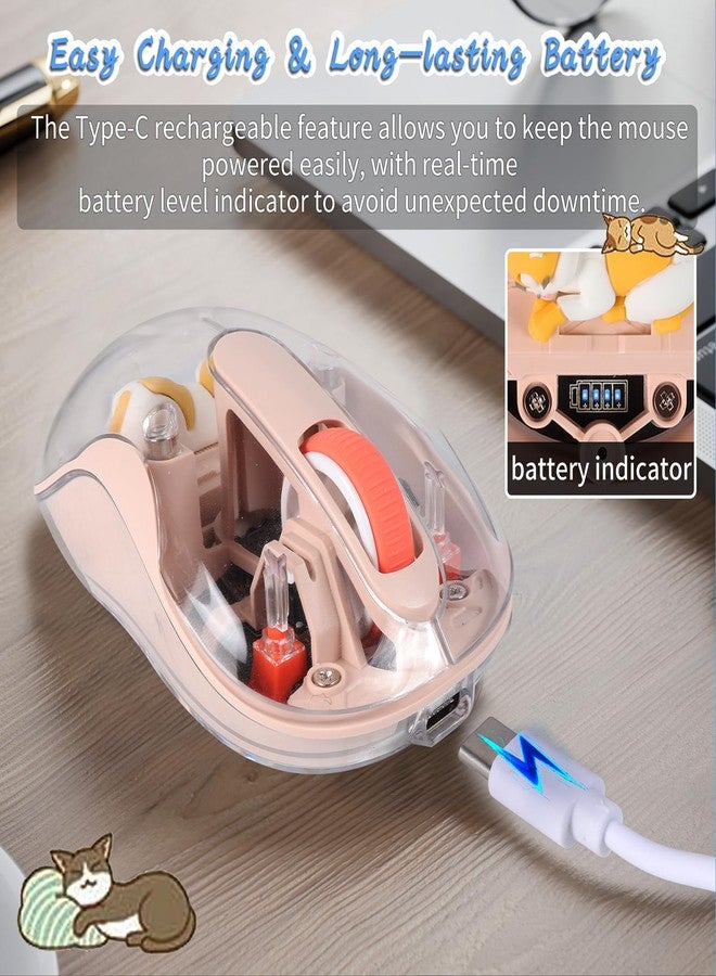 elec Space ماوس لاسلكي لطيف بمنفذ USB-C - ماوس قابل لإعادة الشحن بتقنية بلوتوث بثلاثة أوضاع، بتصميم كرتوني لأجهزة الكمبيوتر المحمولة وأجهزة iPad و MacBook Air/Pro - تشغيل صامت، تصميم محمول، شخصية مغناطيسية فريدة (لون شاي الحليب) - Image 5